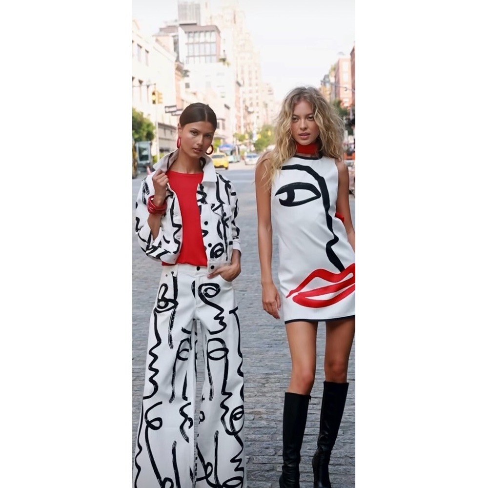 Alice+Olivia Chloe boxy white denim jacket artist shira barzilay collab - Picture 8 of 8